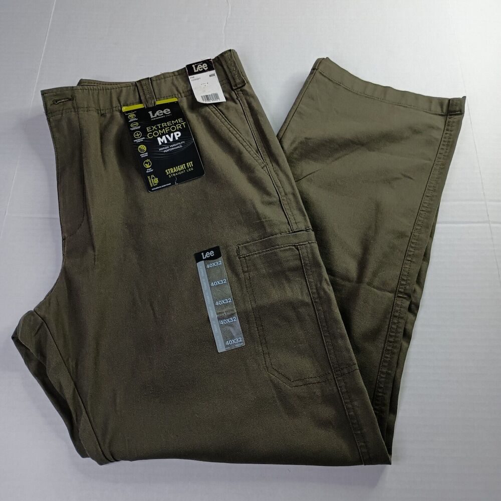 Lee Extreme Comfort MVP Cargo Pants Men's 40x32 Pine Straight Fit Flex Waist